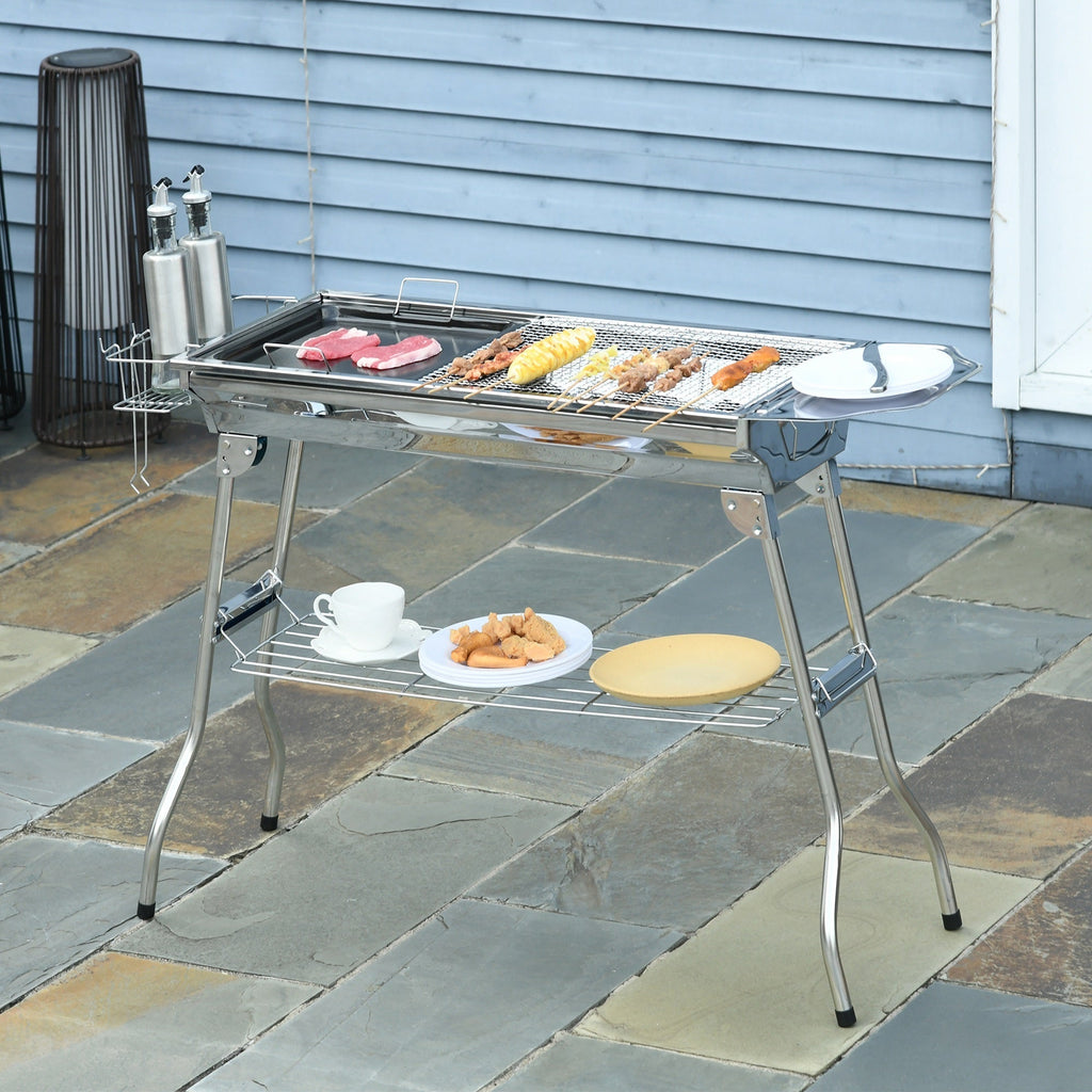 Outsunny Charcoal Grill Stainless Steel Portable Folding BBQ