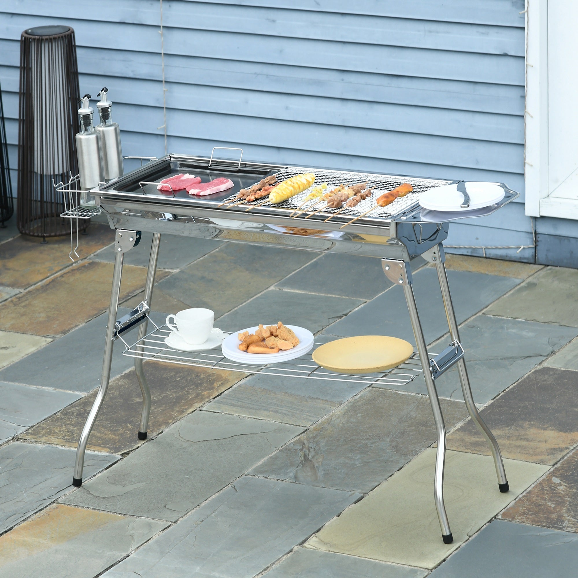 Outsunny Charcoal Grill Stainless Steel Portable Folding BBQ