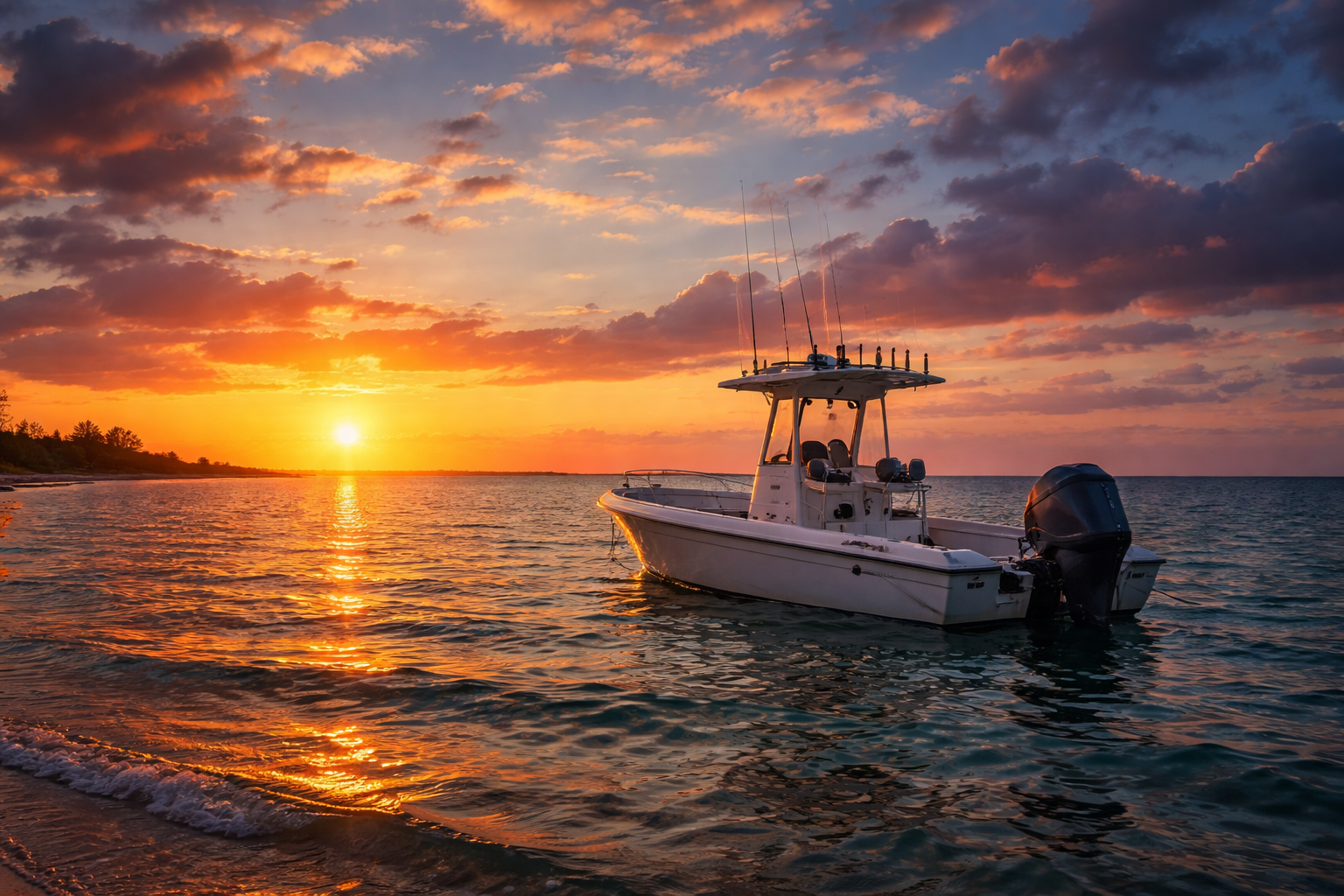 Sunset Fishing Boat Canvas Wall Art