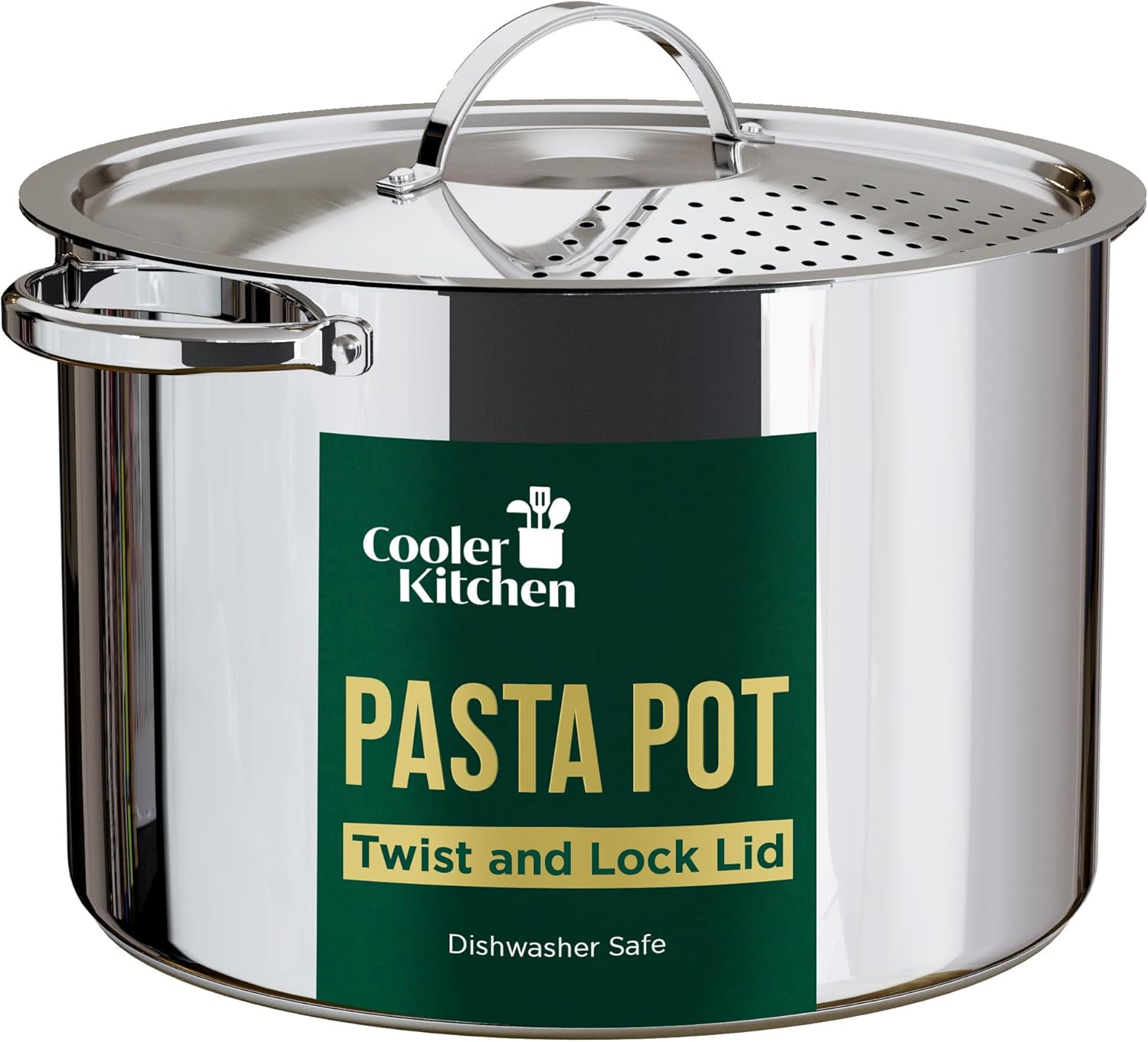 Stainless Steel Pasta Pot with Locking Strainer Lid - 5.5 Quart Large Capacity | Twist & Lock for Easy Drain & No Colander
