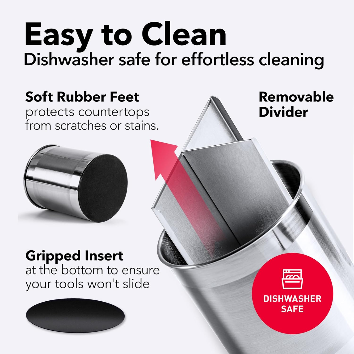 Extra Large Rotating Utensil Holder Caddy with Sturdy No-Tip Weighted Base, Removable Divider, and Gripped Insert: Metal | Rust Proof