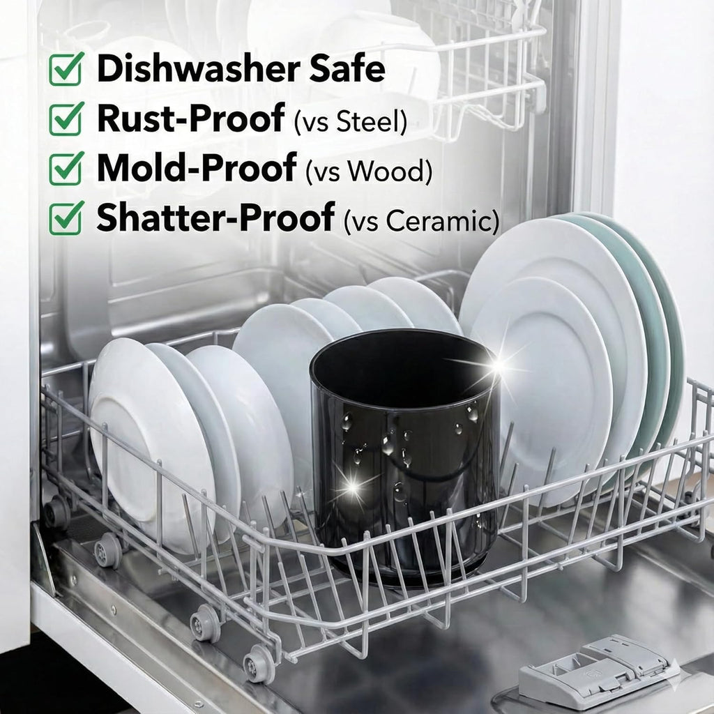 Cooler Kitchen Extra Large and Sturdy Rotating Utensil Holder Caddy with No-Tip Weighted Base, Removable Divider, and Gripped Insert | Rust Proof and Dishwasher Safe