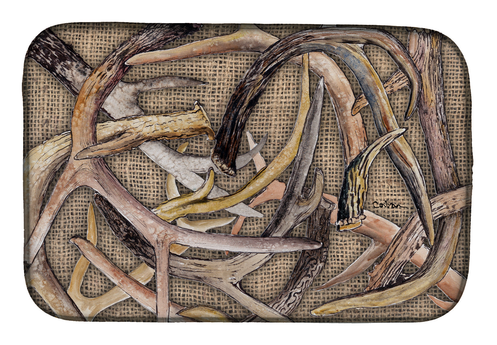 Deer Horns Dish Drying Mat – Absorbent, Artistic Kitchen Essentials 8732DDM