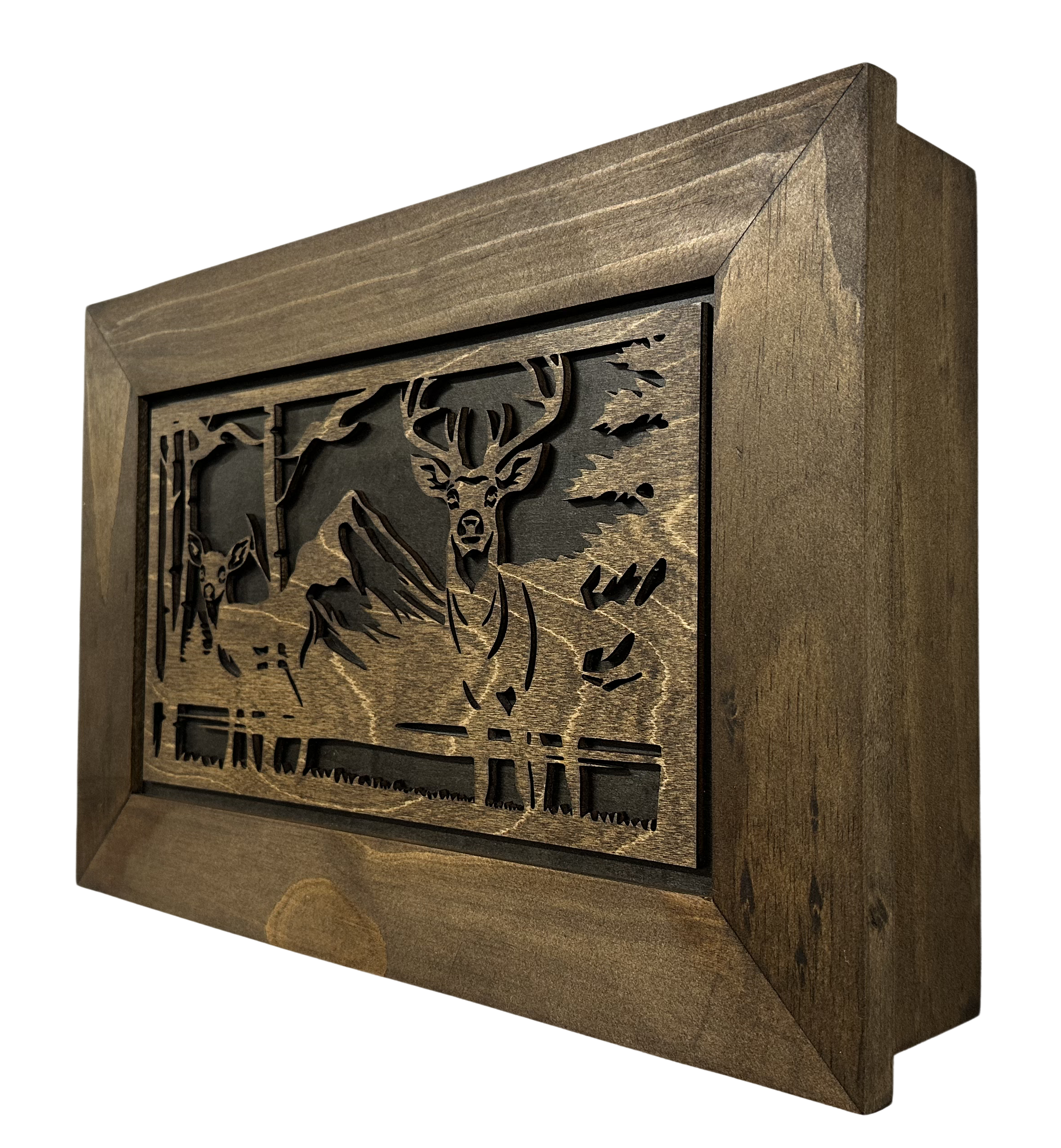 Buck and Doe in The Woods Gun Concealment Furniture - Handcrafted Hidden Gun Storage Wall Decor - Hidden Gun Shelf with Magnetic Lock for Quick Access