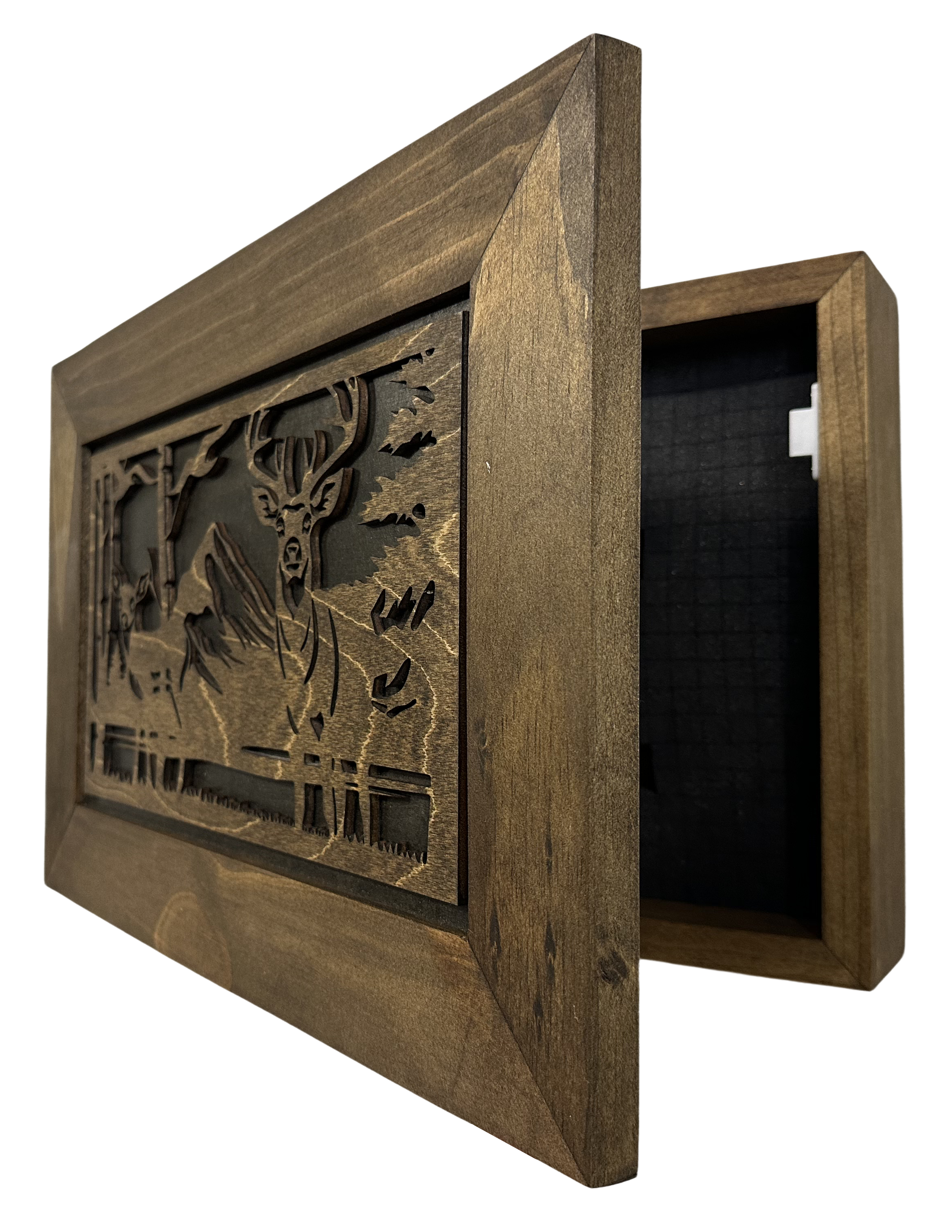 Buck and Doe in The Woods Gun Concealment Furniture - Handcrafted Hidden Gun Storage Wall Decor - Hidden Gun Shelf with Magnetic Lock for Quick Access