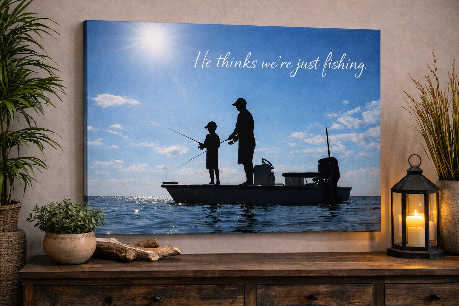 He Thinks We're Just Fishing Canvas Wall Art