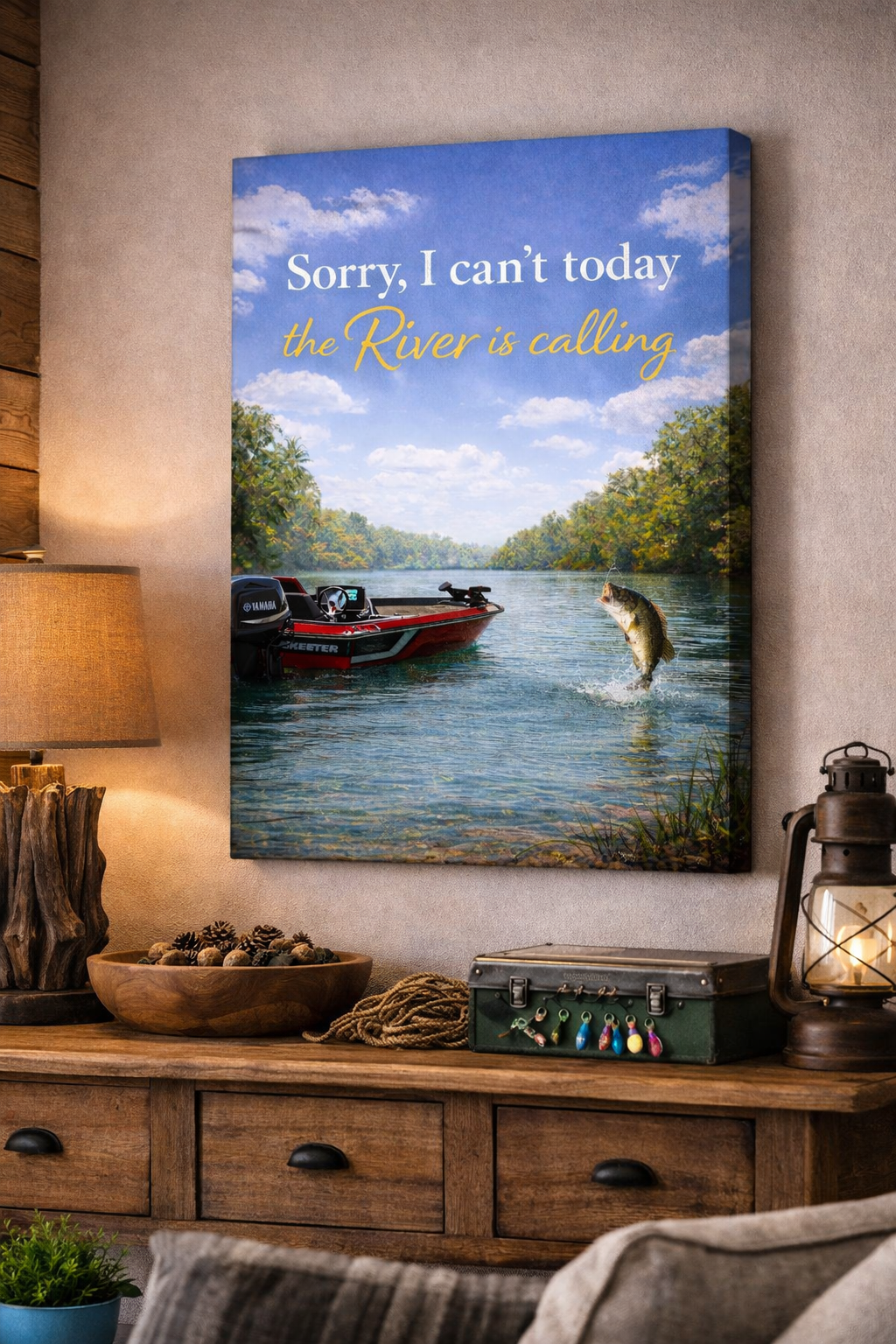 The River Is Calling Fishing Canvas Wall Art