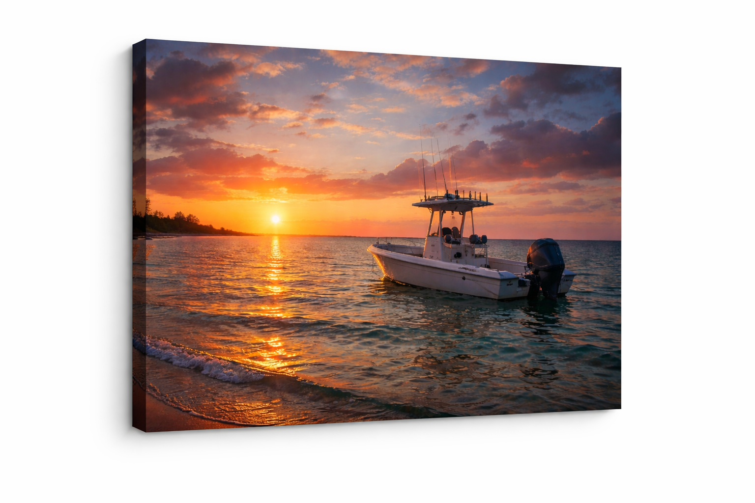 Sunset Fishing Boat Canvas Wall Art