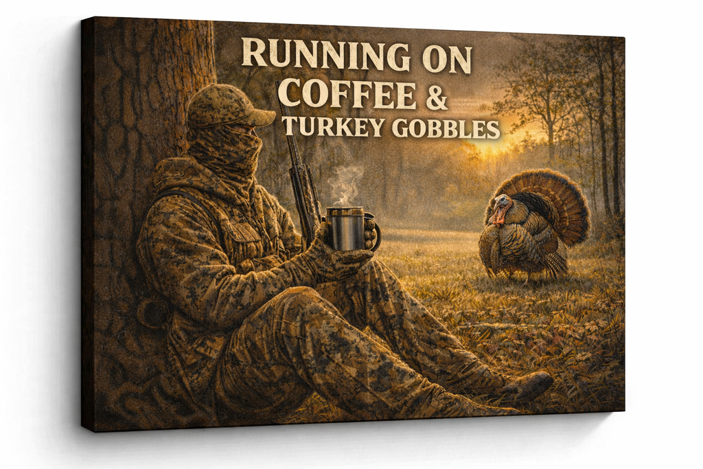 Running on Coffee & Turkey Gobbles – Turkey Hunting Canvas Wall Art
