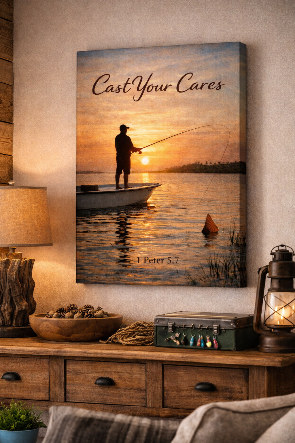 Cast Your Cares Fishing Canvas Wall Art