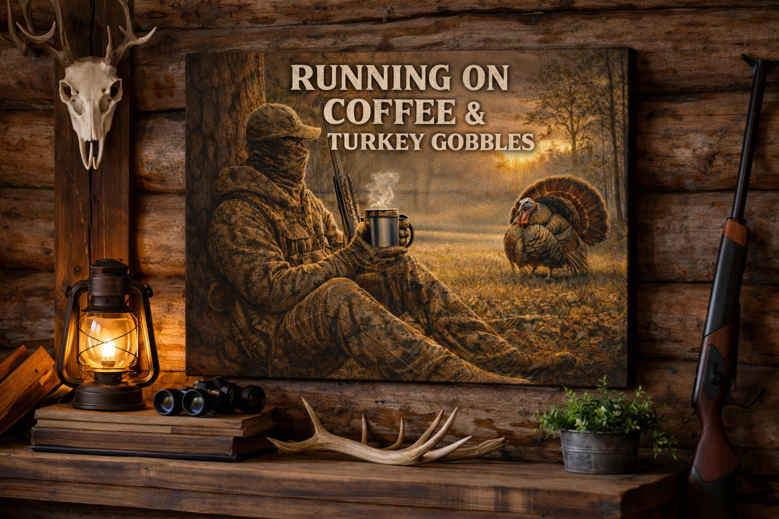 Running on Coffee & Turkey Gobbles – Turkey Hunting Canvas Wall Art