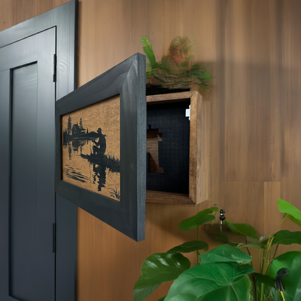 Rather Be Fishing Hidden Gun Safe - Handcrafted Gun Concealment Decor - Hidden Gun Shelf with Magnetic Lock for Quick Access - Hidden Wall Safe for Secure Storage - Made in USA