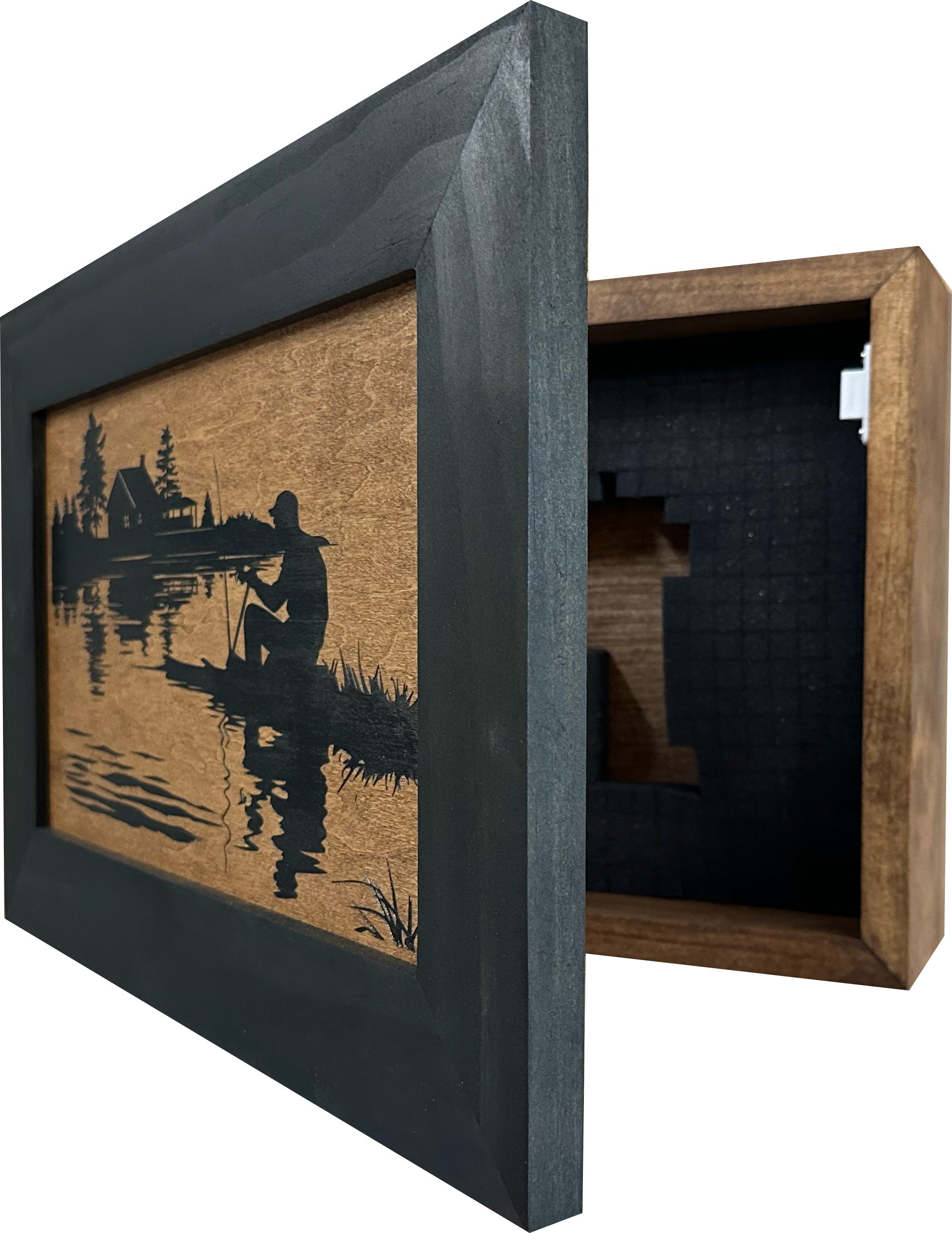Rather Be Fishing Hidden Gun Safe - Handcrafted Gun Concealment Decor - Hidden Gun Shelf with Magnetic Lock for Quick Access - Hidden Wall Safe for Secure Storage - Made in USA