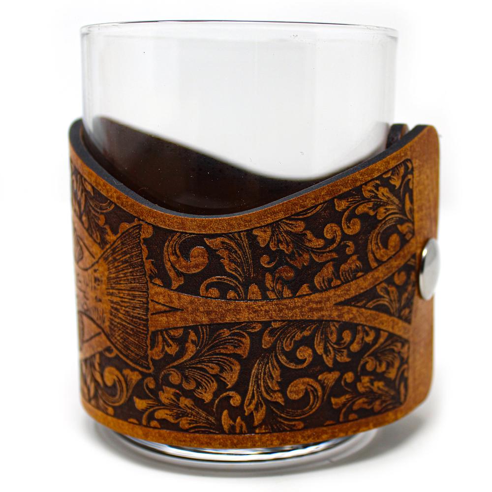Whiskey Glass Leather Wrap - GAG Grouper Rocks Glass