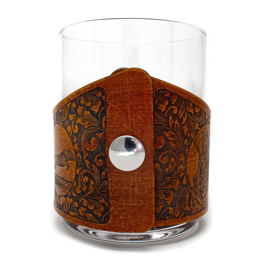 Handcrafted Leather Whiskey Glass Wraps | Mallards in Flight