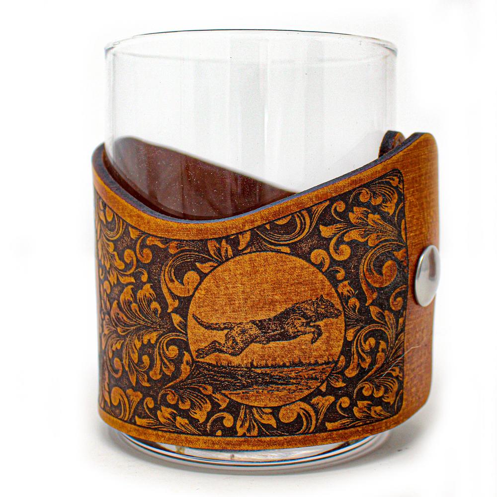 Handcrafted Leather Whiskey Glass Wraps | Mallards in Flight