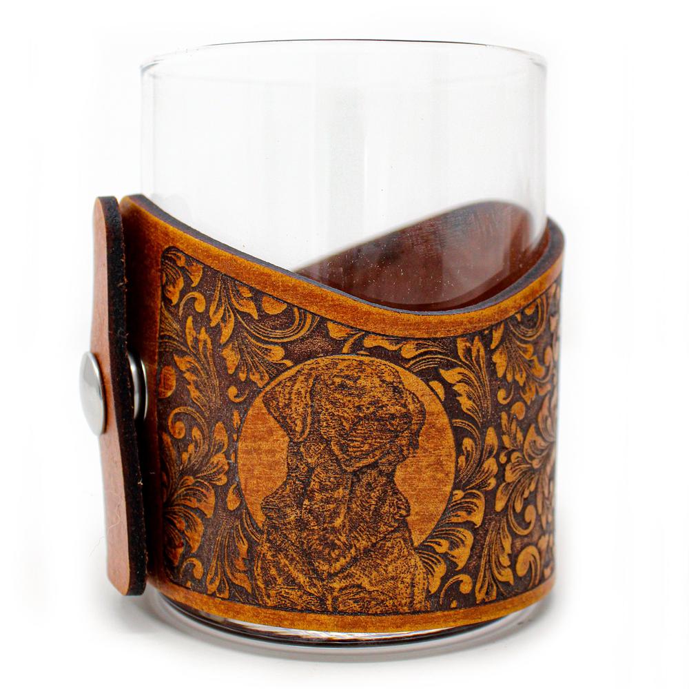 Handcrafted Leather Whiskey Glass Wraps | Mallards in Flight