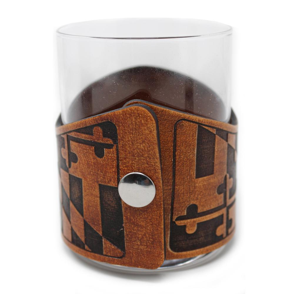 Whiskey Glass Leather Wrap - MD Style Striper Rocks Glass