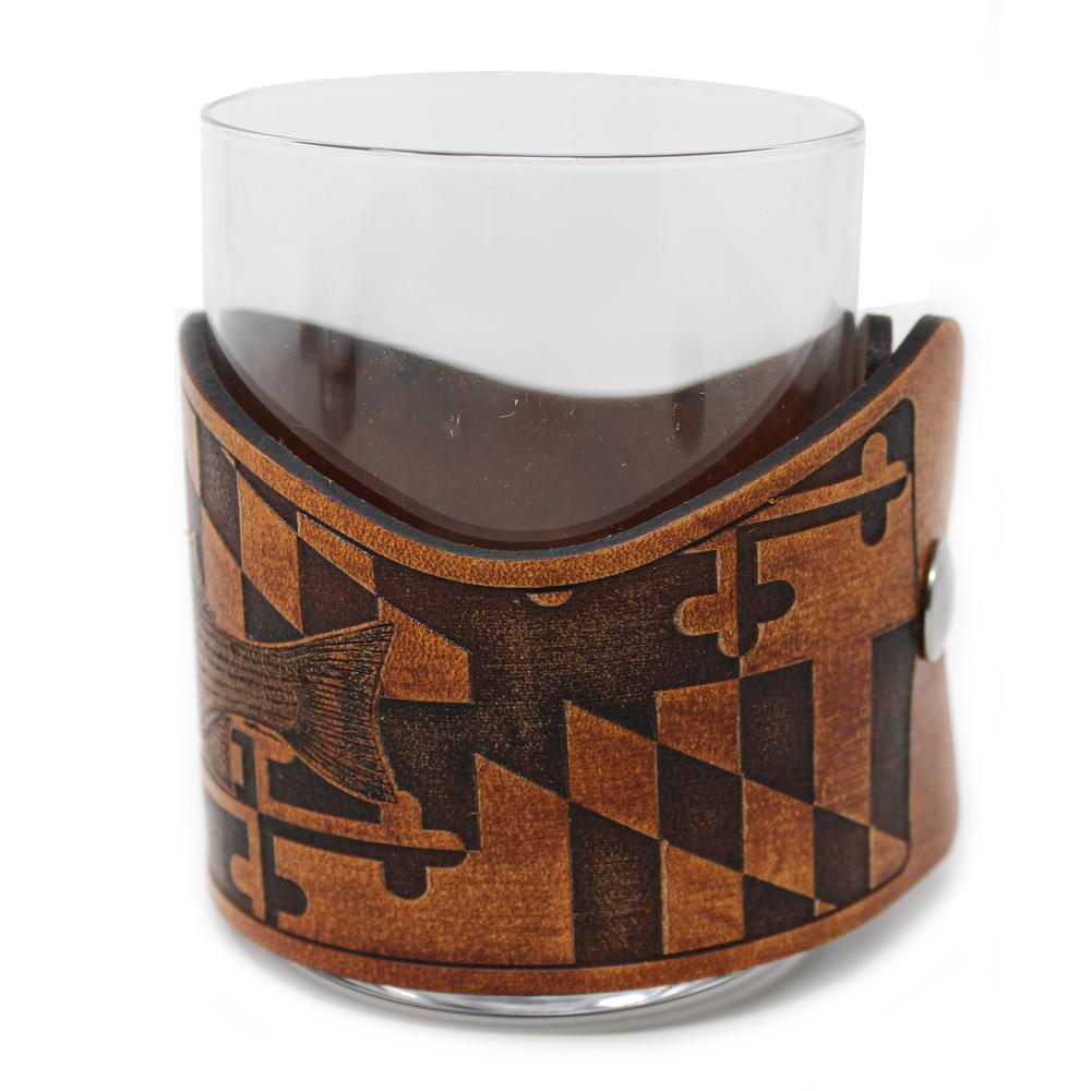 Whiskey Glass Leather Wrap - MD Style Striper Rocks Glass