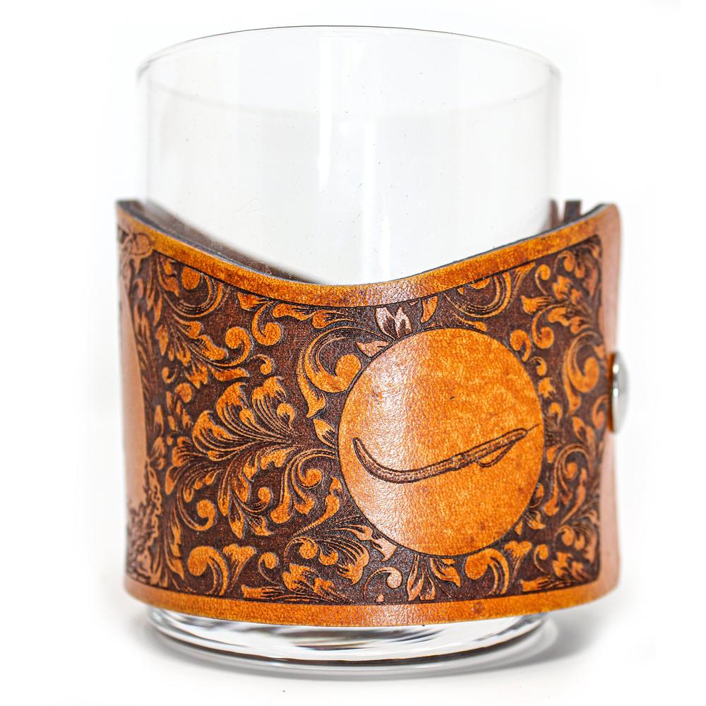 Whiskey Glass Leather Wrap - Bass Morning Glory