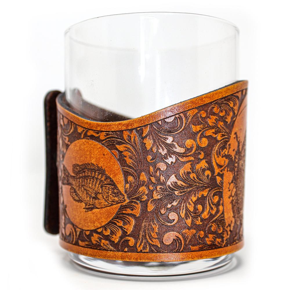 Whiskey Glass Leather Wrap - Bass Morning Glory