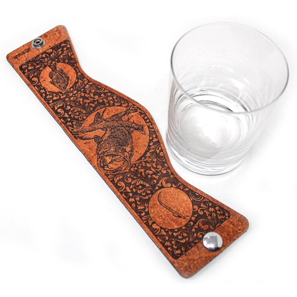 Whiskey Glass Leather Wrap - Bass Get that Worm