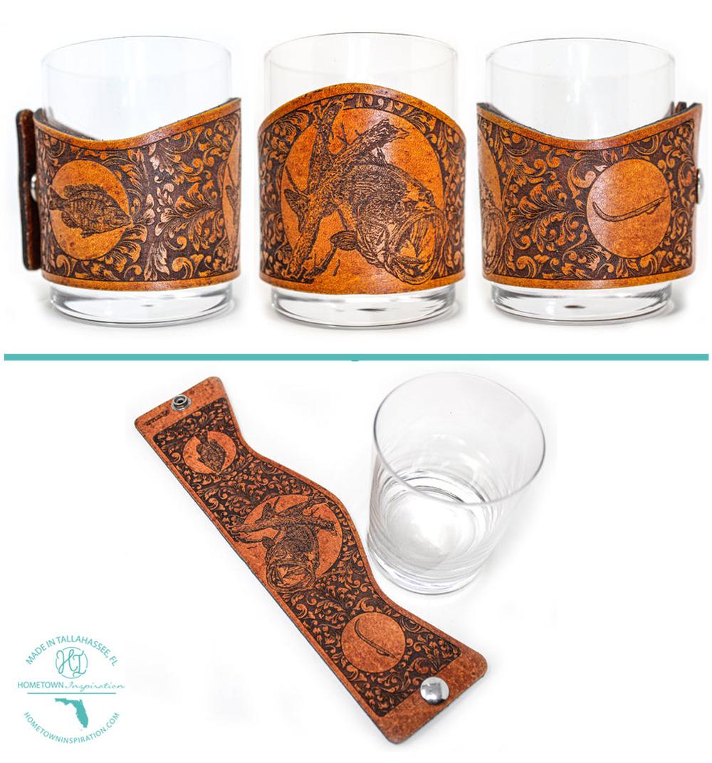 Whiskey Glass Leather Wrap - Bass Get that Worm