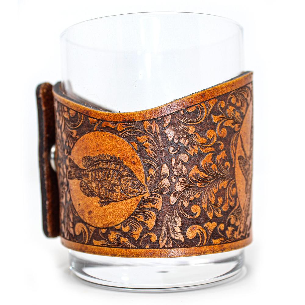 Whiskey Glass Leather Wrap - Bass Get that Worm