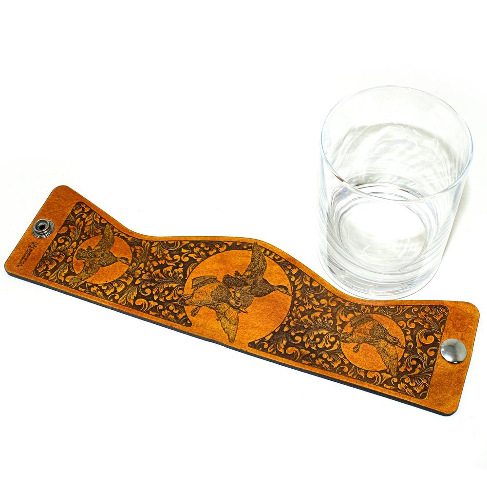 Whiskey Glass Leather Wrap - Mallard Ducks