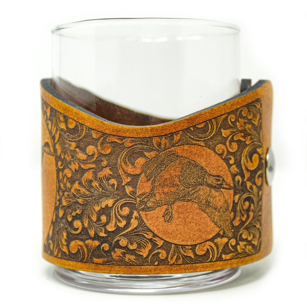 Whiskey Glass Leather Wrap - Mallard Ducks