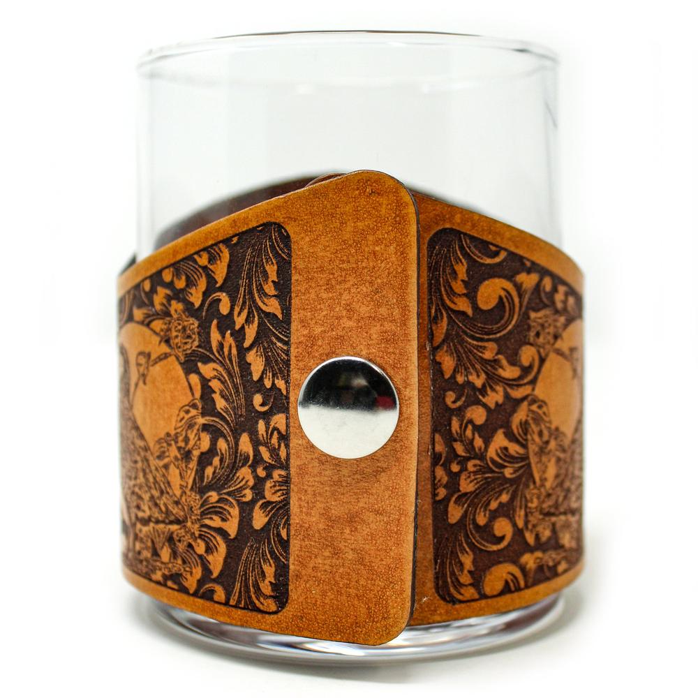 Whiskey Glass Leather Wrap - Quail
