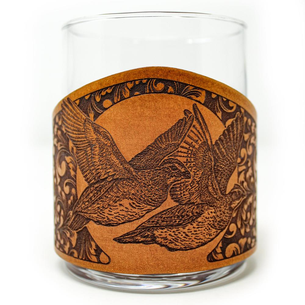 Whiskey Glass Leather Wrap - Quail