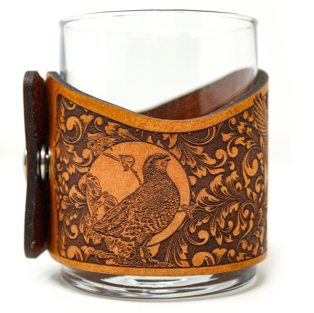 Whiskey Glass Leather Wrap - Quail