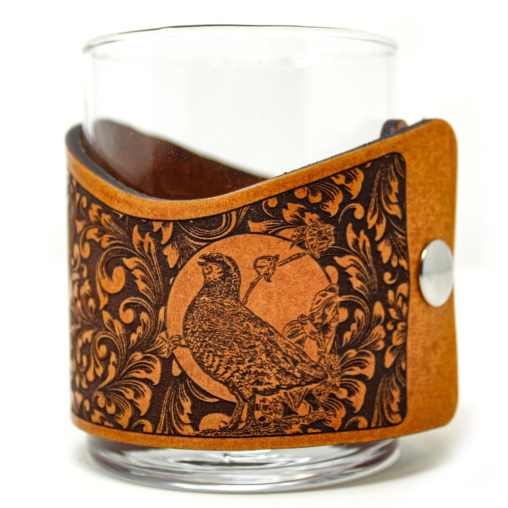 Whiskey Glass Leather Wrap - Quail