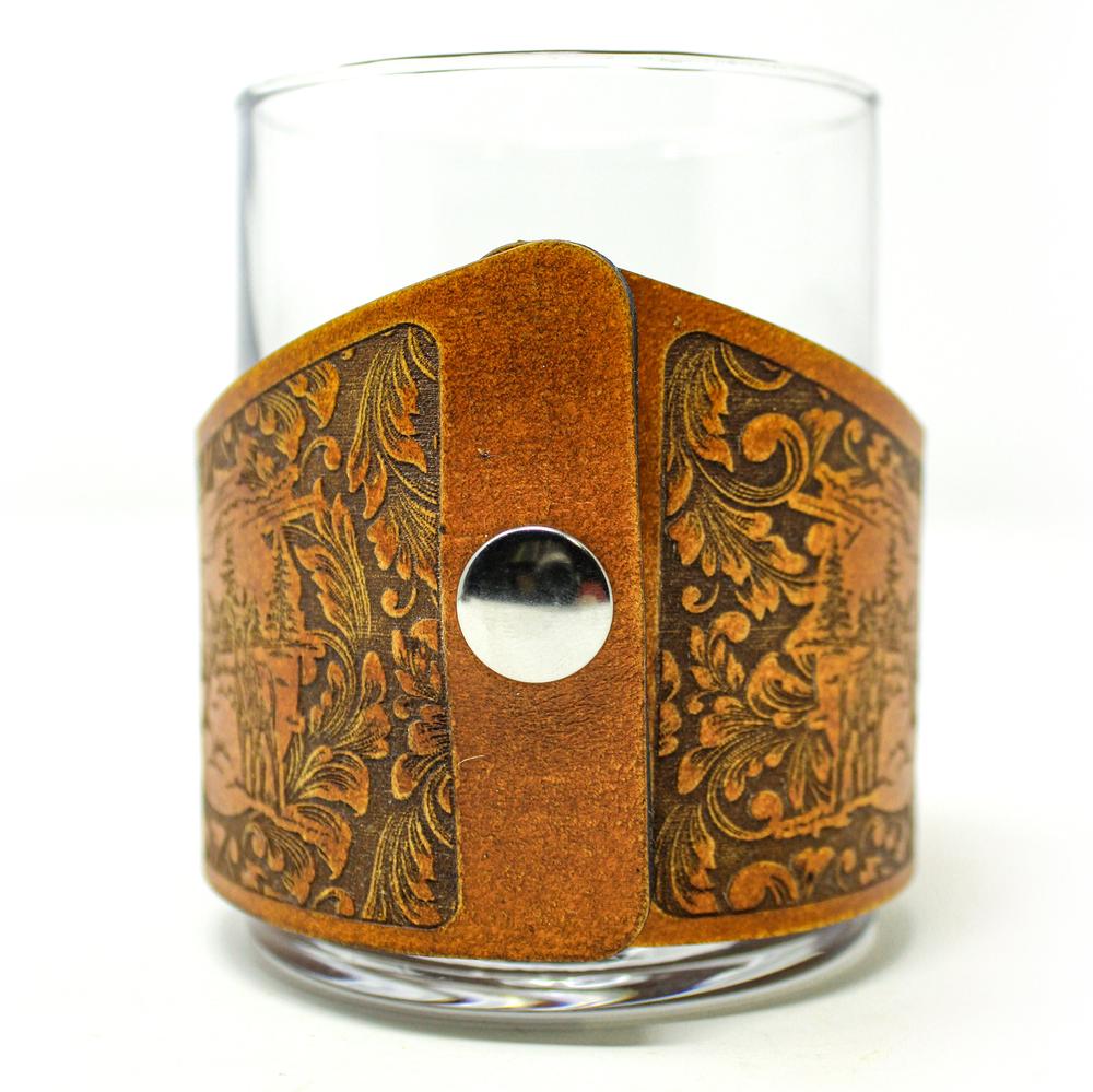 Whiskey Glass Leather Wrap - Whitetail Deer