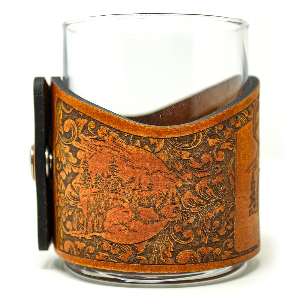 Whiskey Glass Leather Wrap - Whitetail Deer