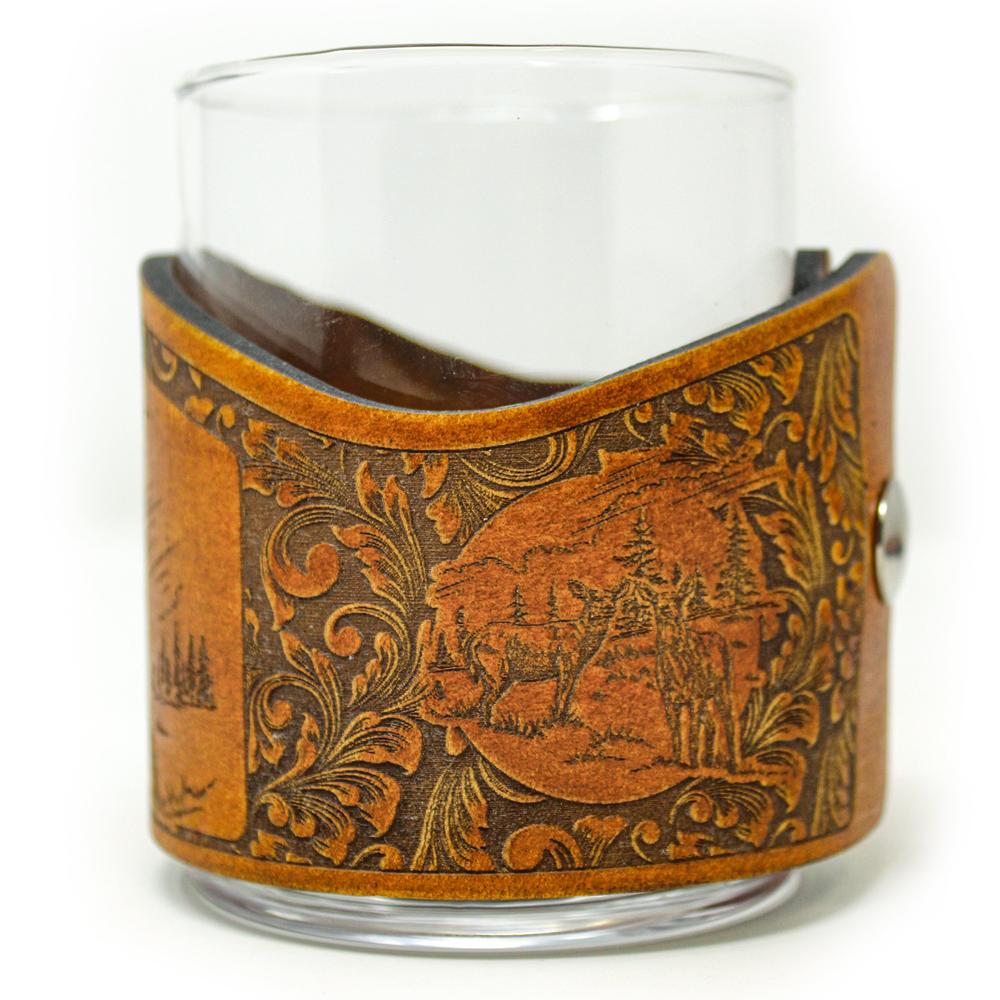Whiskey Glass Leather Wrap - Whitetail Deer