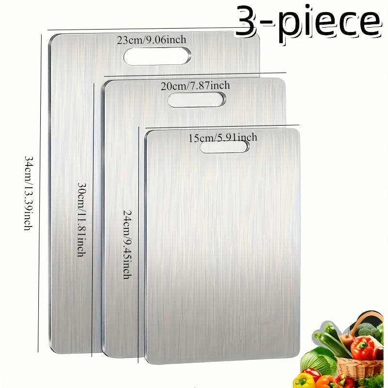 3PCS Stainless Steel Cutting Board Set Non-Slip Anti-Bacterial Kitchen Boards
