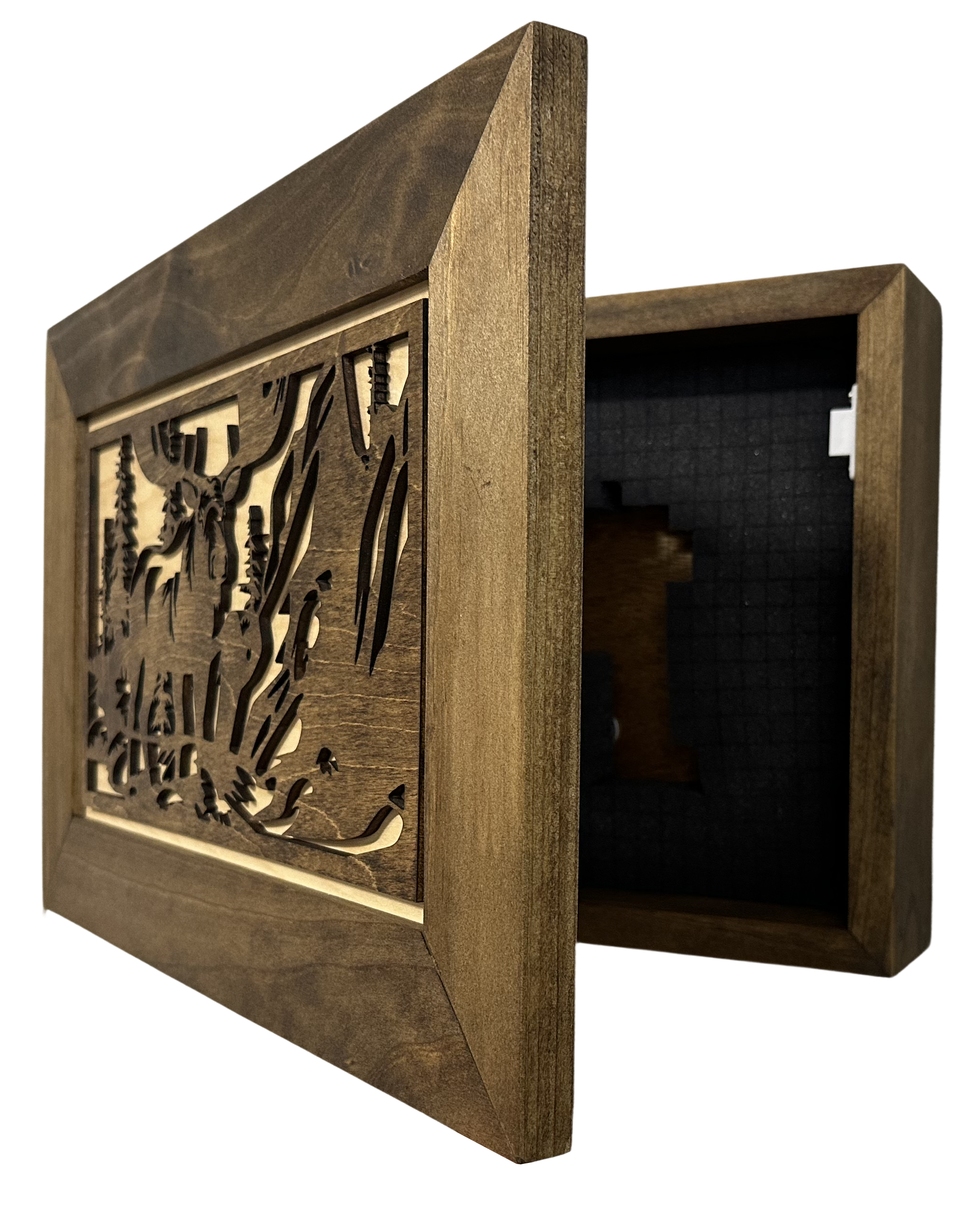 Moose in the Woods Gun Concealment Furniture - Handcrafted Hidden Gun Storage Wall Decor - Hidden Gun Shelf with Magnetic Lock for Quick Access