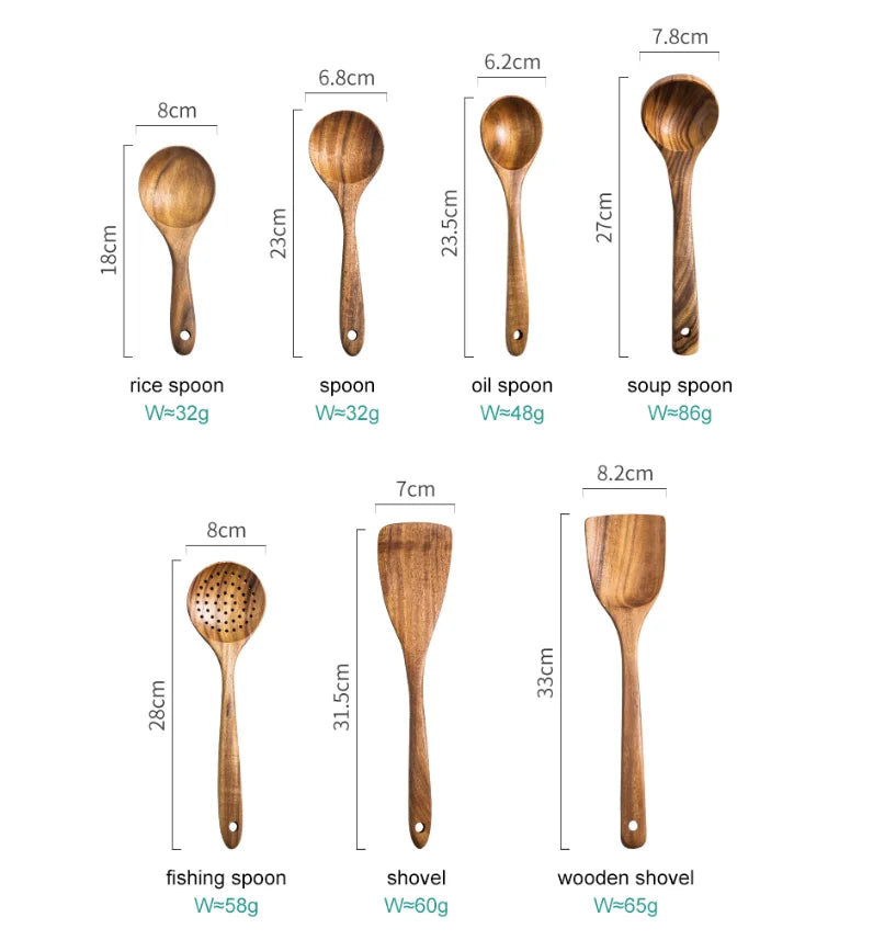 DecorBites™ 9-Piece Wooden Cooking Utensils Set with Holder - Teak Kitchen Tools