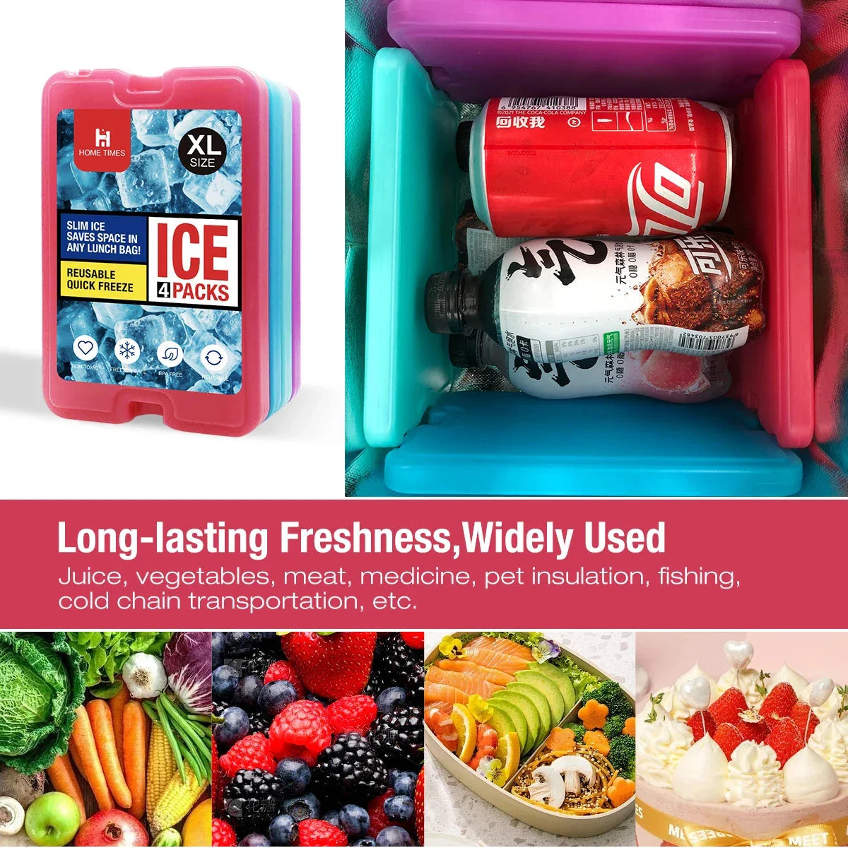 Slim Reusable Ice Packs for Lunch Box – Long-Lasting Freezer Cool Packs for Lunch Bags & Coolers (Set of 4)