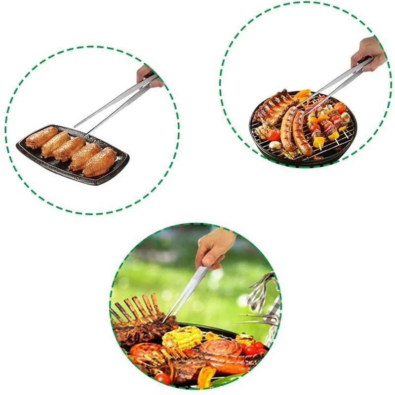 DecorBites™ BBQ Tongs: Stainless Steel Churrasco Cooking Clip for Buffet & Restaurant