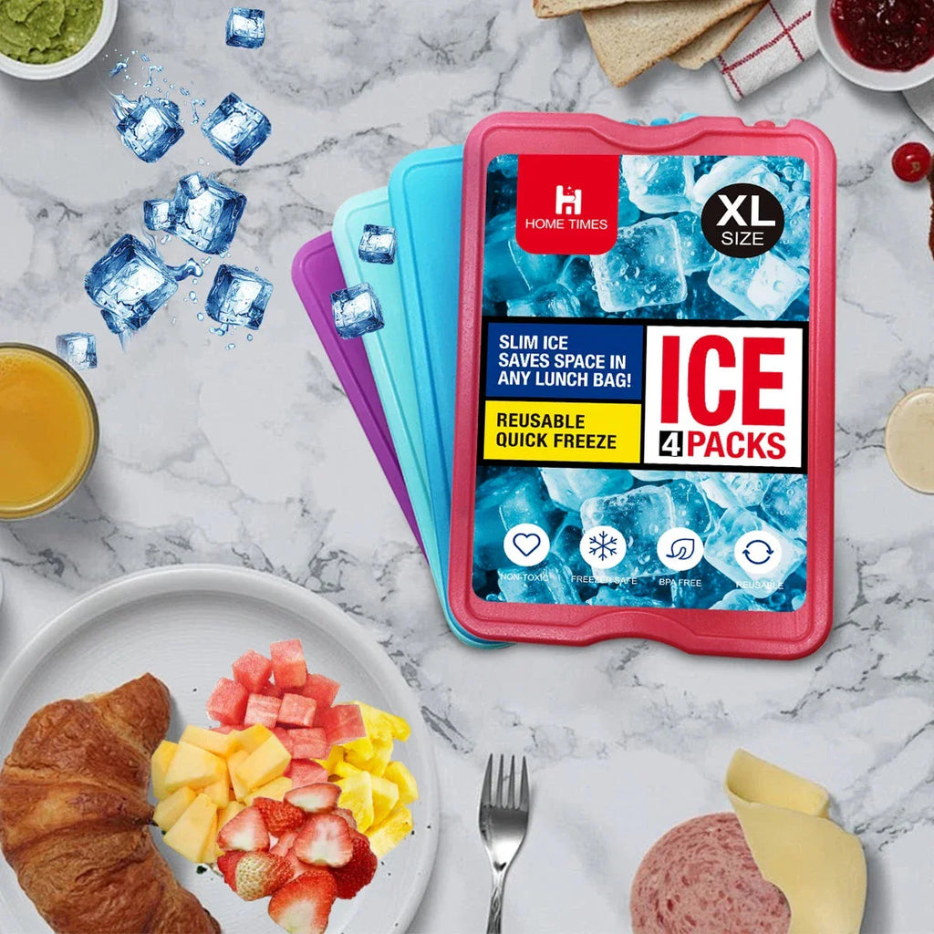 Slim Reusable Ice Packs for Lunch Box – Long-Lasting Freezer Cool Packs for Lunch Bags & Coolers (Set of 4)
