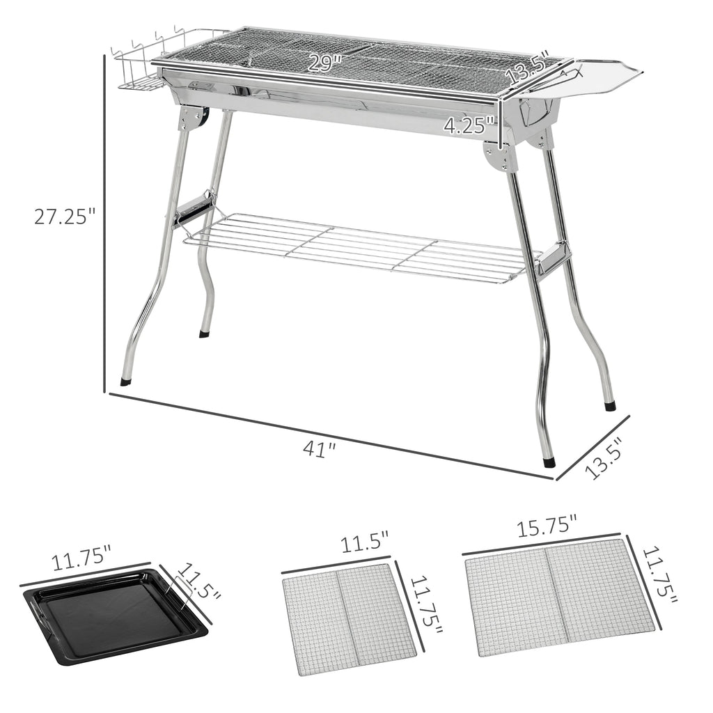 Outsunny Charcoal Grill Stainless Steel Portable Folding BBQ