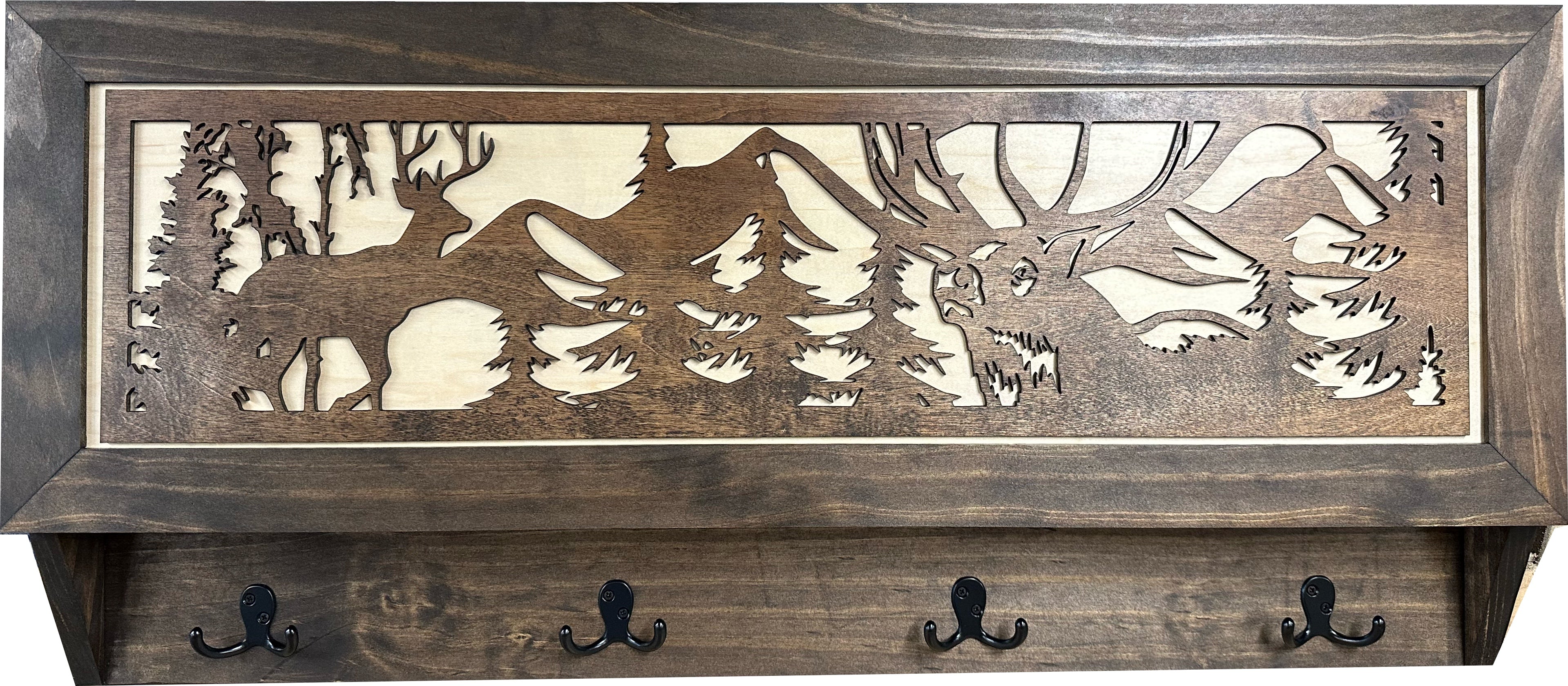 Deer Hunter Hidden Gun Storage - Coat Rack Concealment Shelf with Hooks for Coats, Bags, & Hats - Quick Access Hidden Gun Shelf - Hidden Storage Furniture with Secure Magnetic Lock