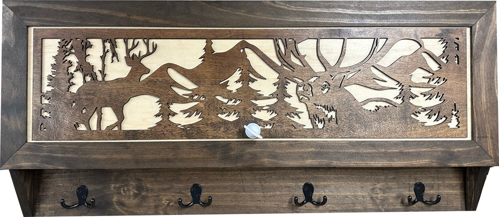 Deer Hunter Hidden Gun Storage - Coat Rack Concealment Shelf with Hooks for Coats, Bags, & Hats - Quick Access Hidden Gun Shelf - Hidden Storage Furniture with Secure Magnetic Lock