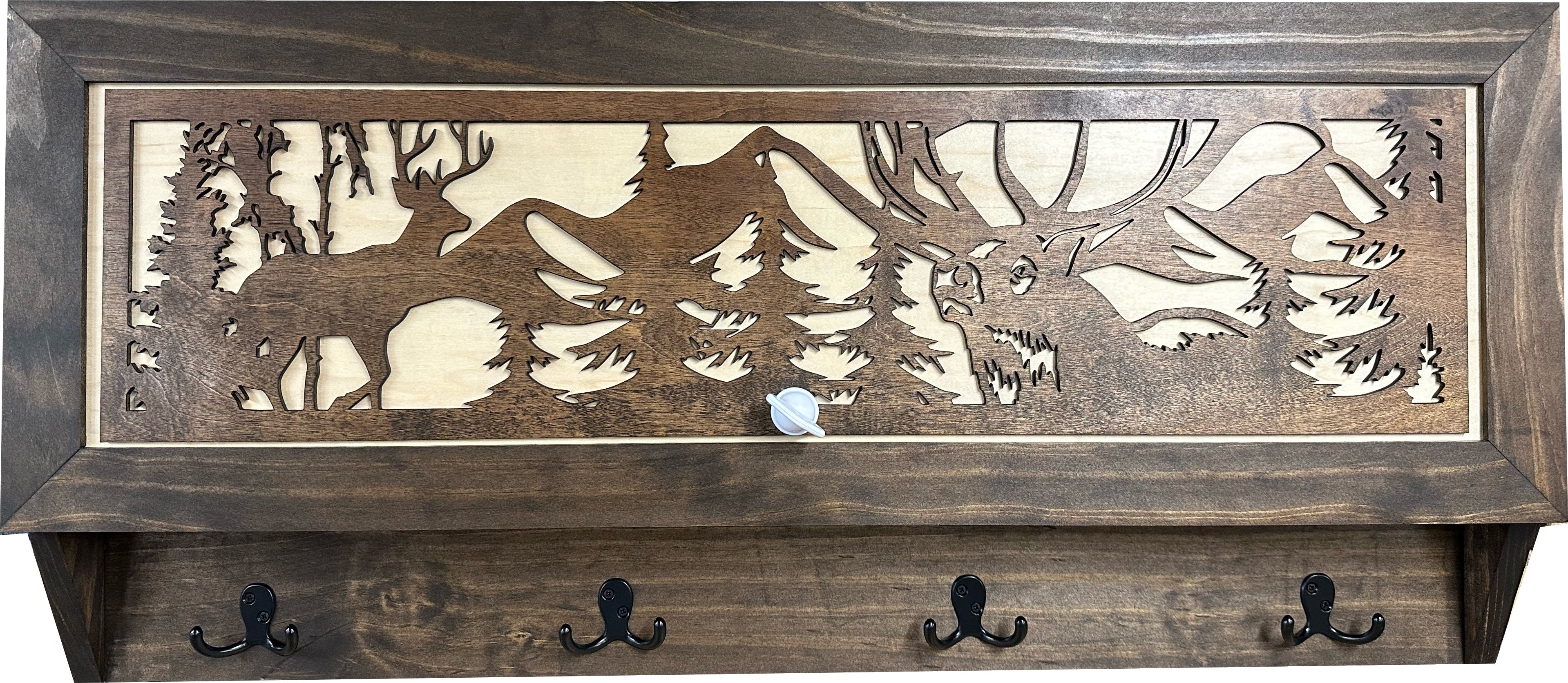 Deer Hunter Hidden Gun Storage - Coat Rack Concealment Shelf with Hooks for Coats, Bags, & Hats - Quick Access Hidden Gun Shelf - Hidden Storage Furniture with Secure Magnetic Lock