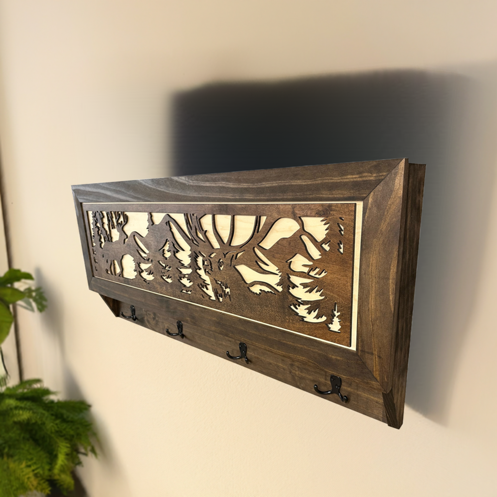 Deer Hunter Hidden Gun Storage - Coat Rack Concealment Shelf with Hooks for Coats, Bags, & Hats - Quick Access Hidden Gun Shelf - Hidden Storage Furniture with Secure Magnetic Lock