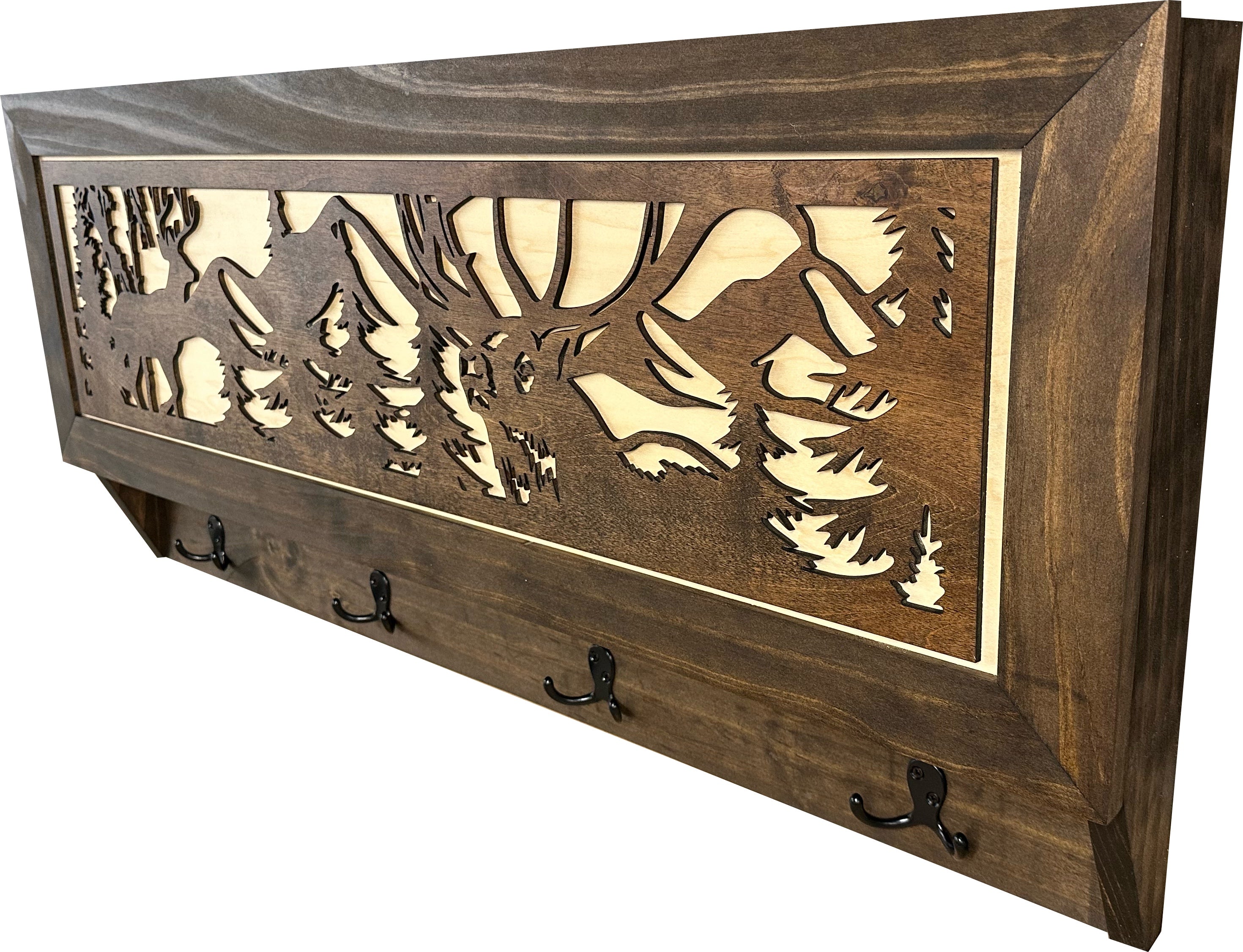 Deer Hunter Hidden Gun Storage - Coat Rack Concealment Shelf with Hooks for Coats, Bags, & Hats - Quick Access Hidden Gun Shelf - Hidden Storage Furniture with Secure Magnetic Lock