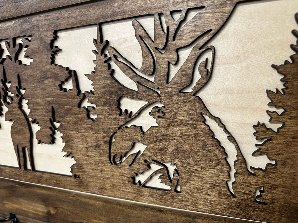 Moose Hunting Hidden Gun Storage Coat Rack Concealment Shelf with Hooks for Coats, Bags, & Hats